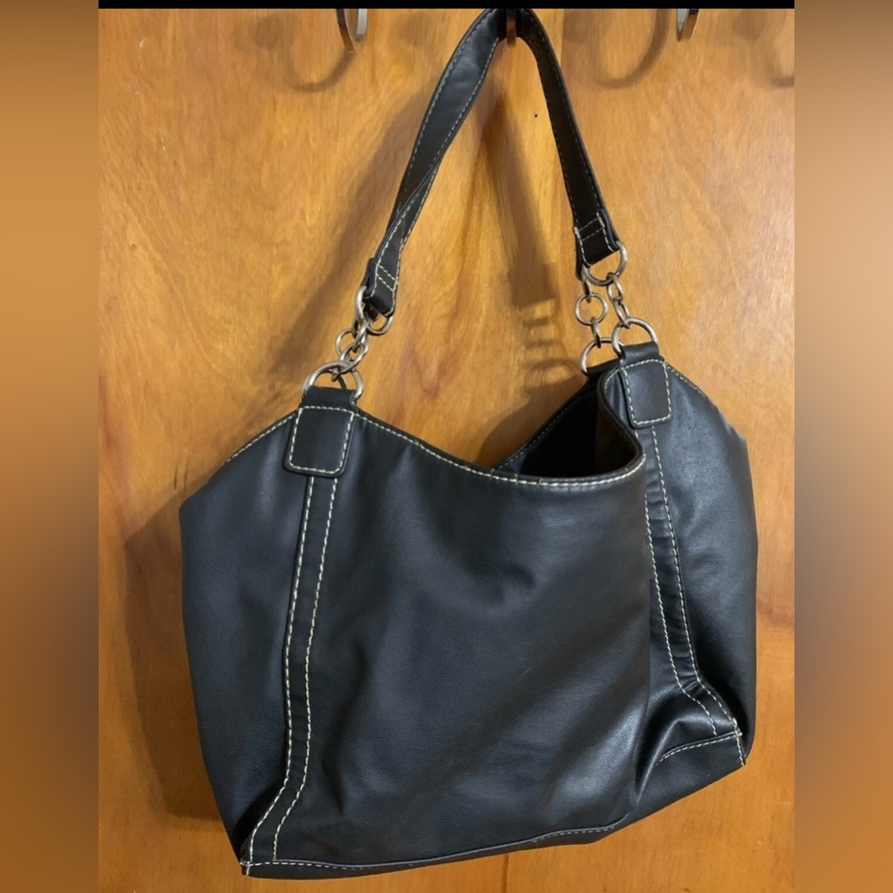 Avon Black Purse Bag PVC with PU Durable Material Pockets Gold Look Accents - Picture 4 of 10